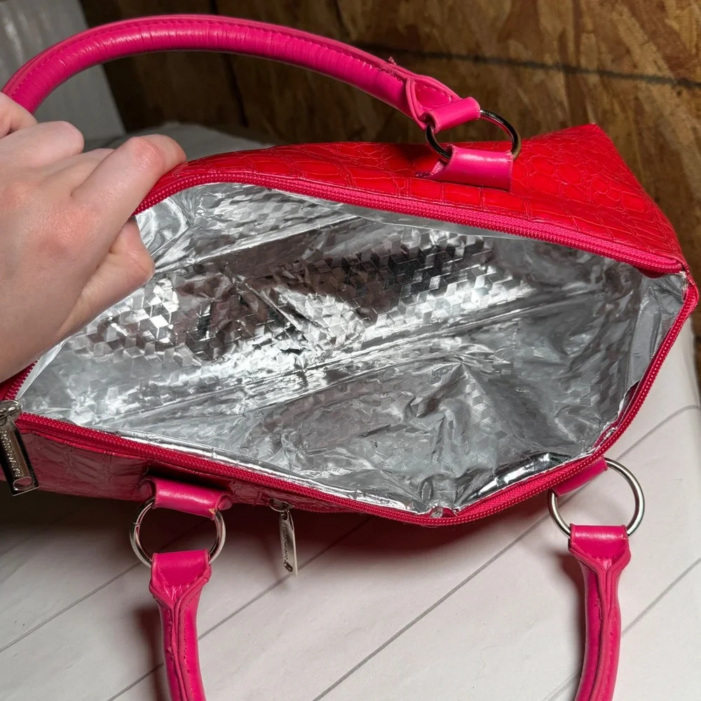 Primeware Insulated Wine Clutch Hot Pink Faux Leather Crocodile Party‎ Tote Bag